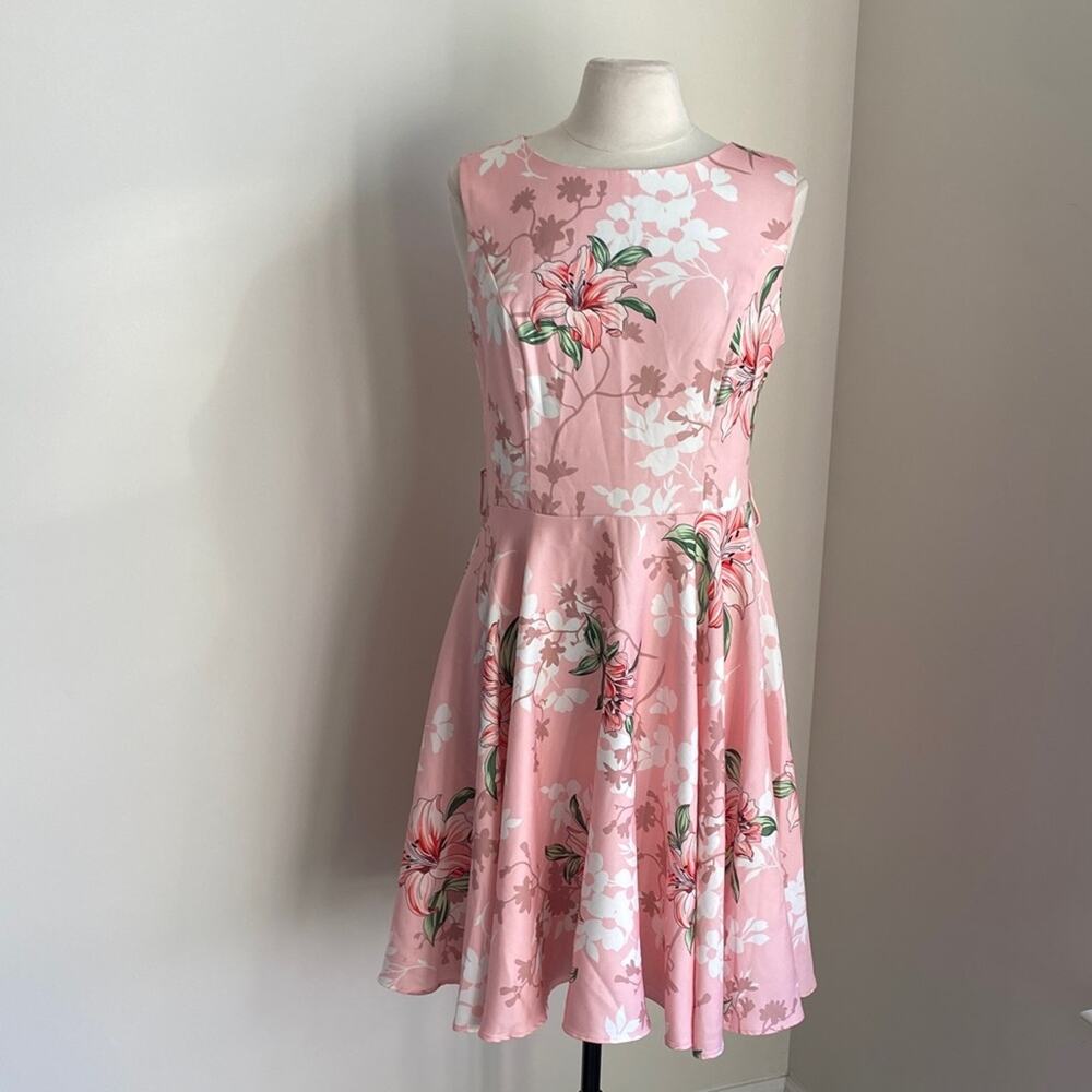 GRACE KARIN Floral Sleeveless Dress Womens Sz Large Pink Fit and Flare Romantic
